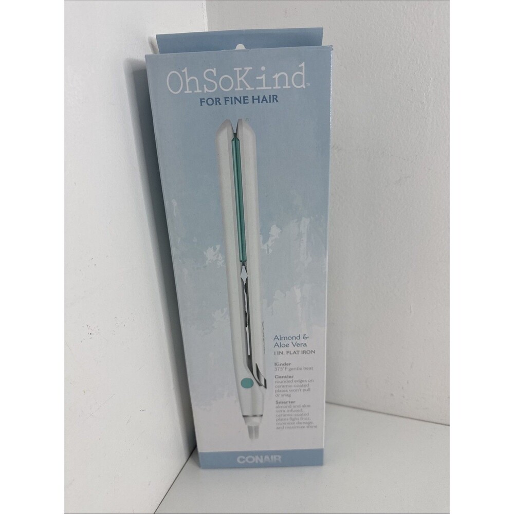 Conair OhSoKind Fine Hair Flat Iron 1-inch Almond & Aloe Vera NIB
